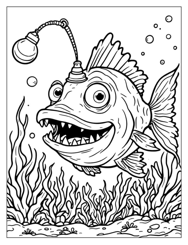  Standard, clear line art of The Angler Fish with prominent fins and the light-tipped rod (illicium).