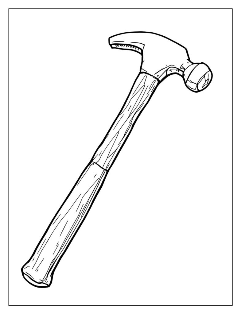 Detailed drawing of a ball-peen hammer, showing its round, ball-shaped end opposite the flat striking face.