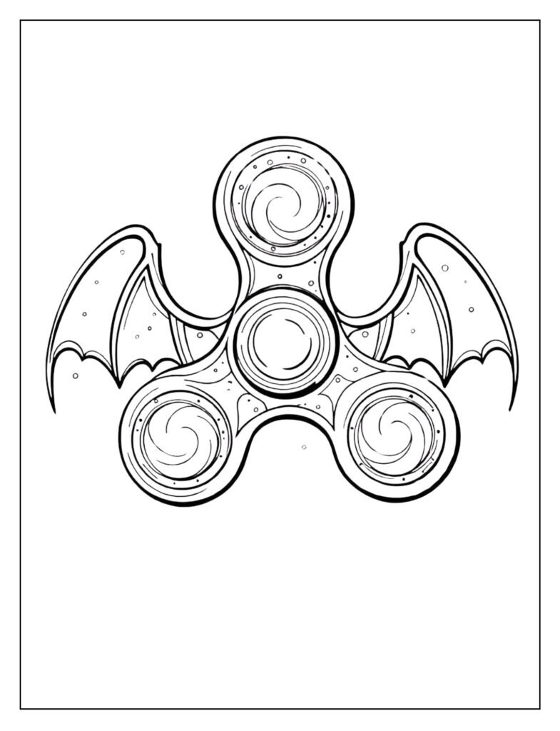 Fidget spinner where the three arms are shaped like the stylized wings of a bat.
