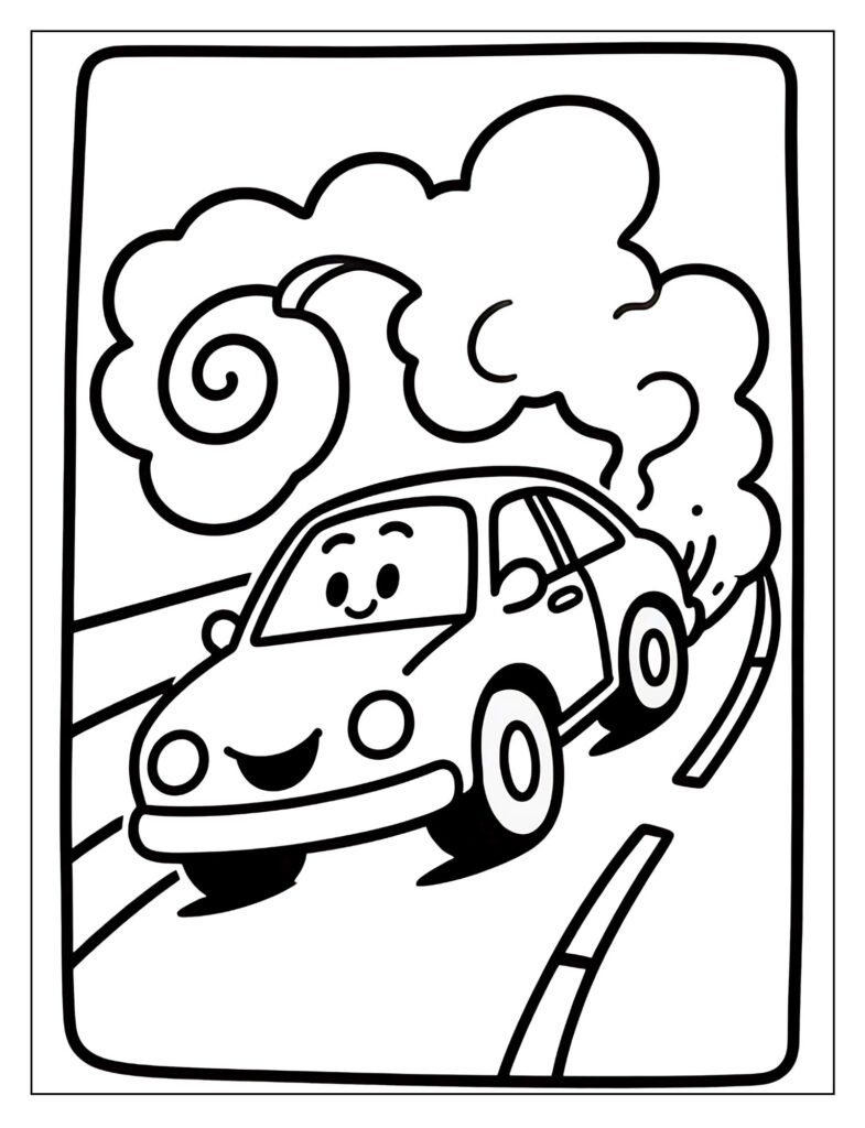 A cartoon car just starting to drift.