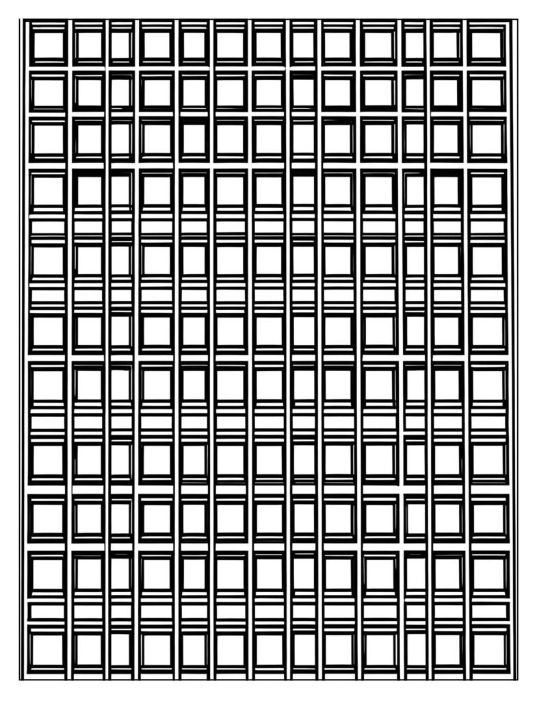 Simple, repeating geometric grid pattern of the Empire State Building's windows and facade.