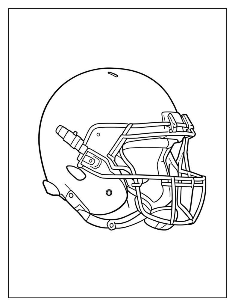 Detailed drawing of a standard, blank football helmet with a single-bar face mask, shown from a three-quarter angle.
