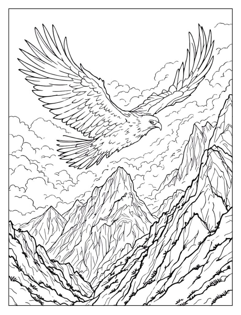 A majestic Andean Condor with wide-spread wings soaring above mountain peaks.