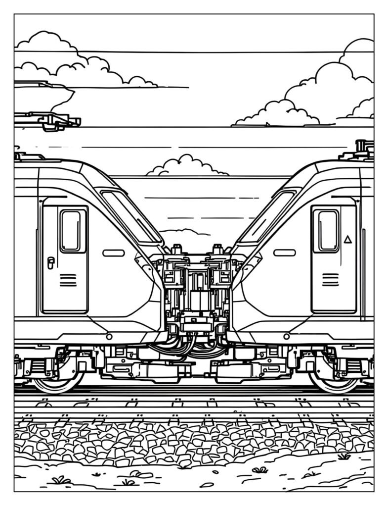 Detailed drawing of the coupling mechanism between two bullet train cars.

