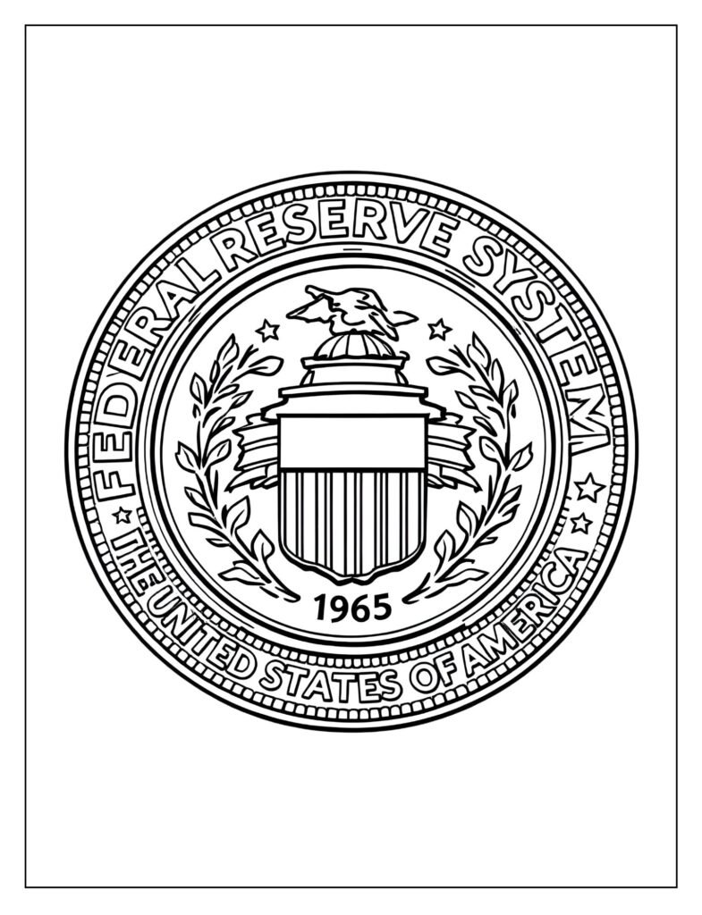 Close-up drawing of the Federal Reserve Seal on the front of the dollar bill.