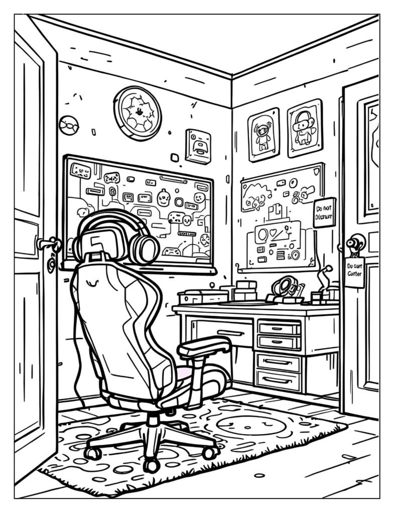 A video game room with a "Do Not Disturb" sign.