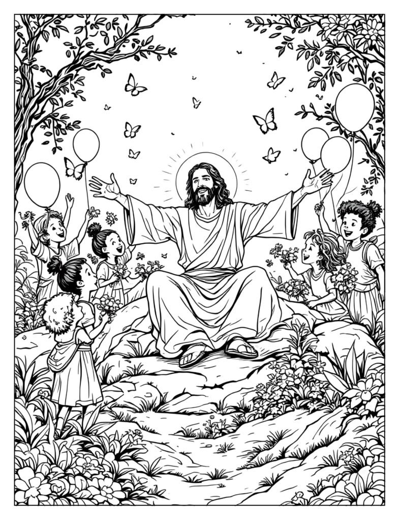 Jesus giving Great Commission to disciples coloring page