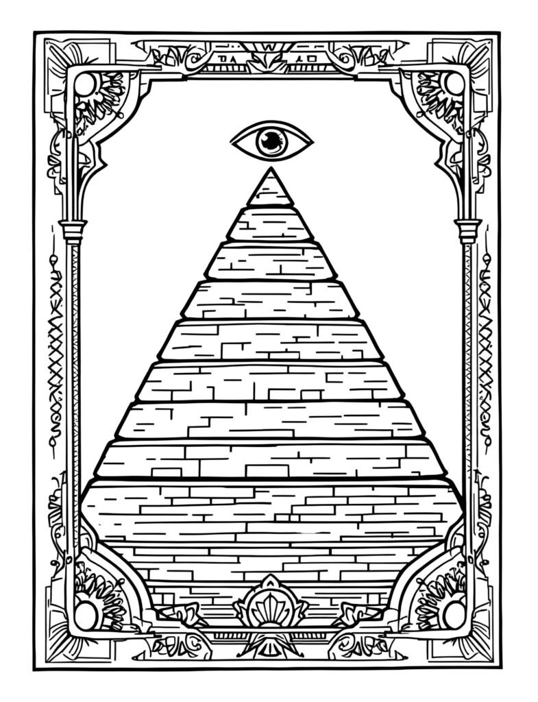 Close-up drawing focusing only on the Unfinished Pyramid with the Eye of Providence from the Great Seal.