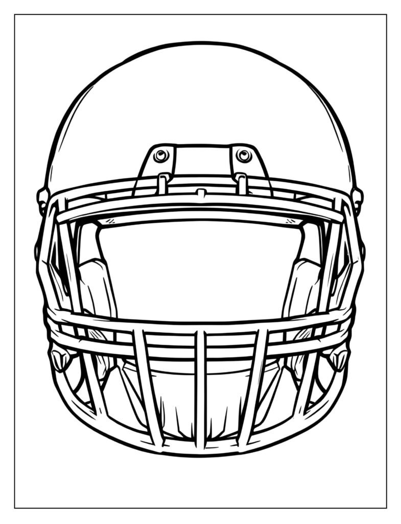 Drawing of a football helmet viewed directly from the front, emphasizing the symmetry of the facemask.