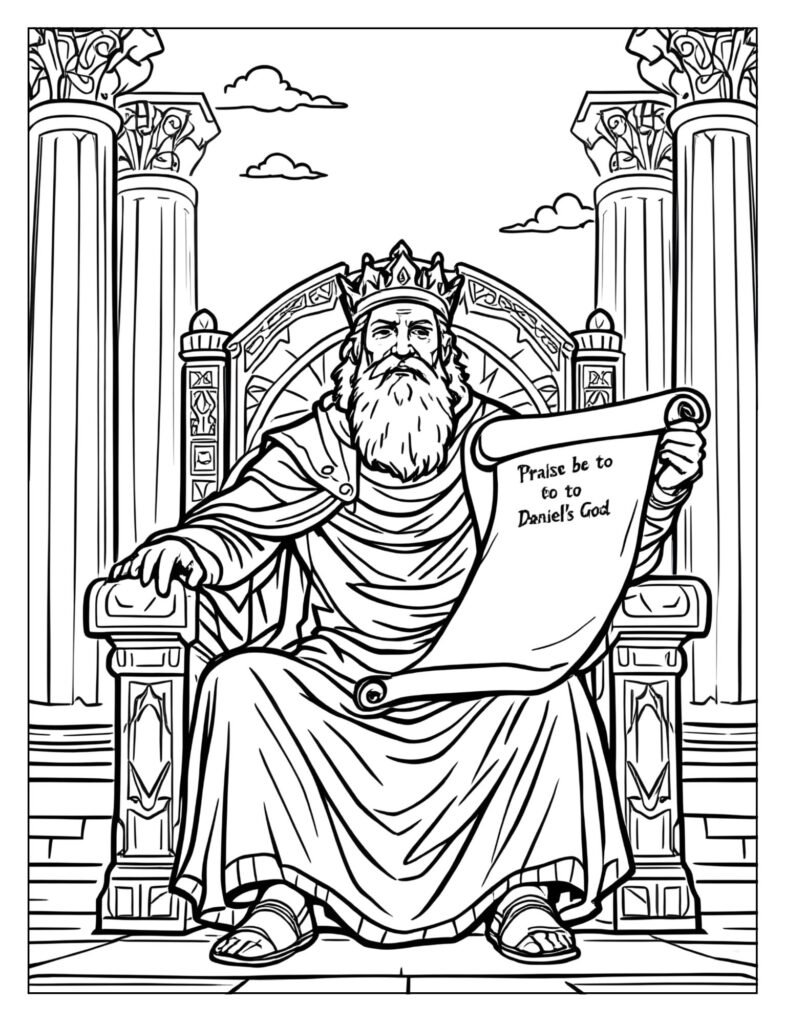 King Darius with a new scroll that praises Daniel's God.