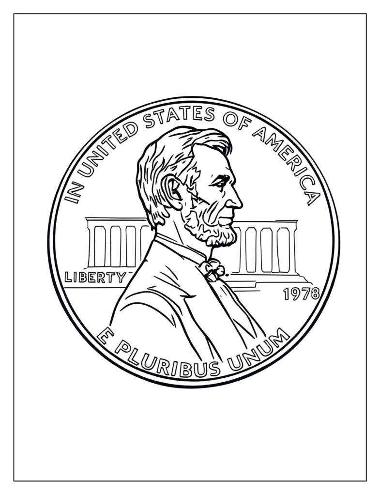 Detailed close-up drawing of a classic US Penny, showing the profile of Abraham Lincoln.