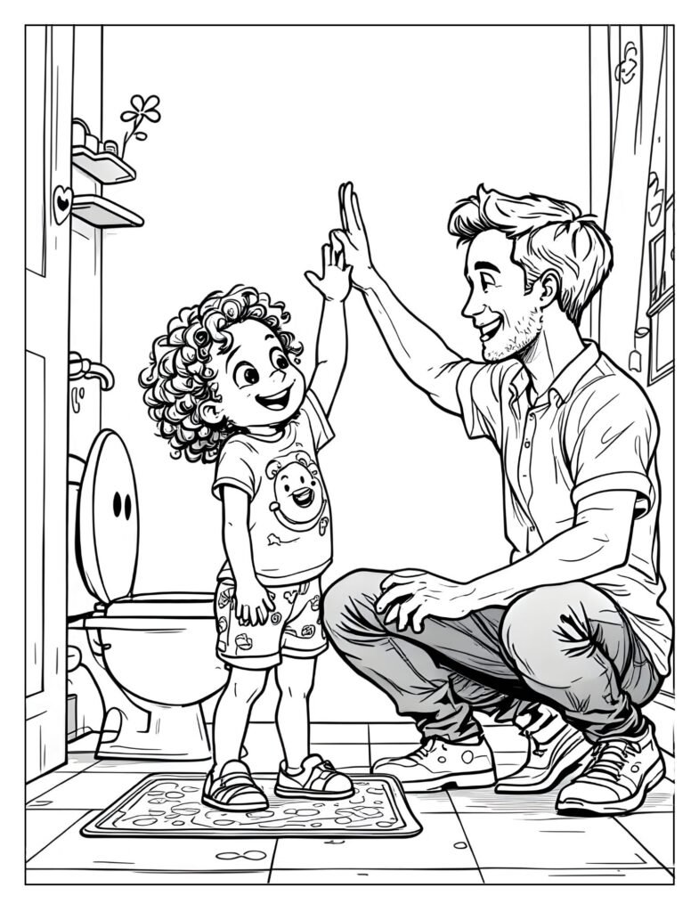 A child receiving a cheerful high-five from a parent.