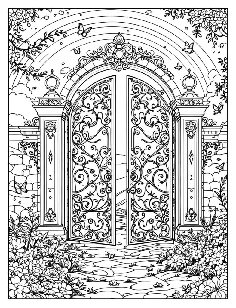 A beautiful gate with light shining through it.