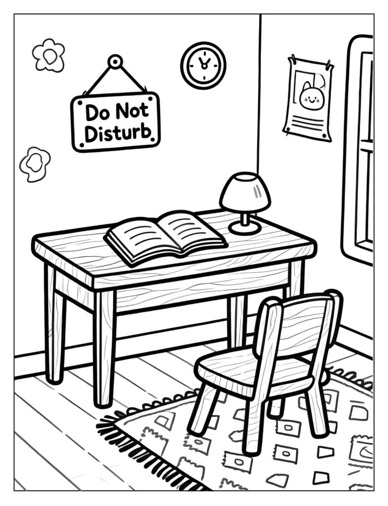 A quiet study room with a "Do Not Disturb" sign.