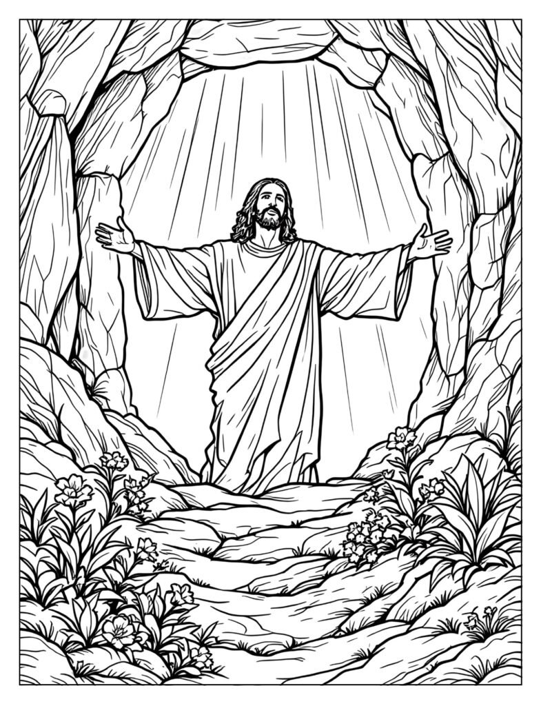 The Risen Lord Jesus Christ triumphant coloring page