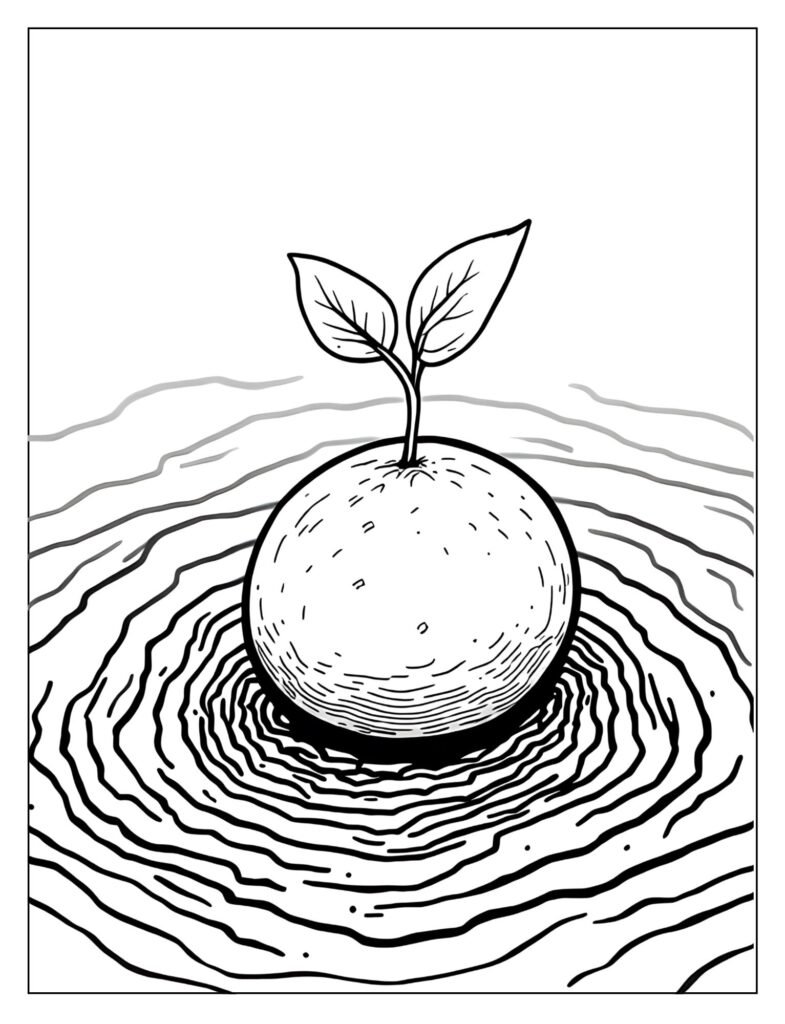 A drawing of a seed with a tiny sprout.