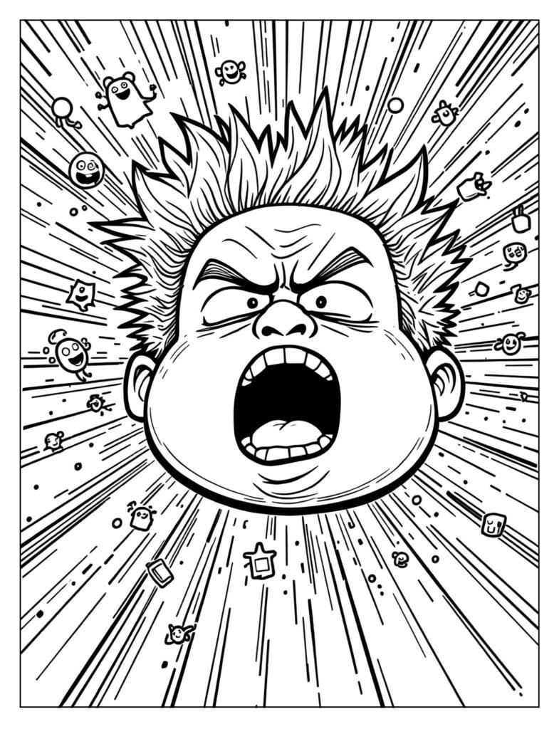 A cartoon person mid-sneeze with large, exaggerated lines and many germs flying outward.