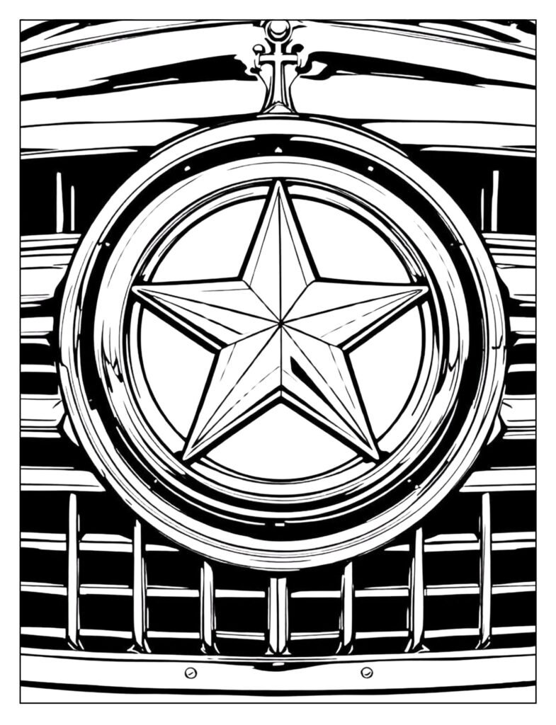 Detailed, close-up drawing of the classic Mercedes-Benz Three-Pointed Star emblem.
