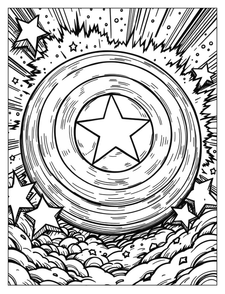 Detailed drawing of Captain America's original, historic kite or triangular-shaped shield.