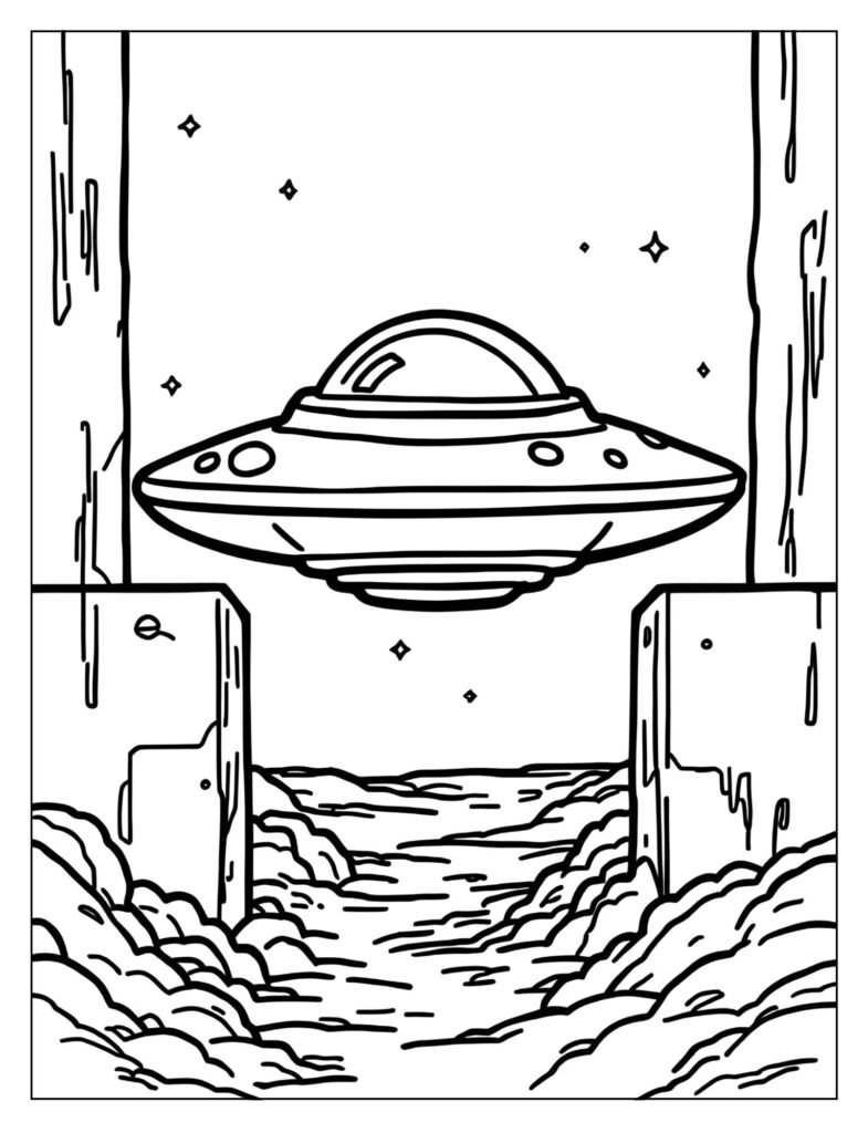 The UFO icon floating horizontally between two obstacles, showing its characteristic gravity flip motion.