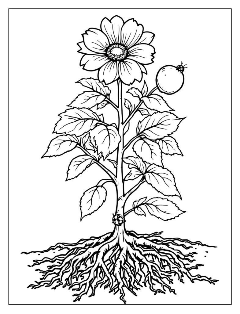 A diagram of a plant showing all of its parts.
