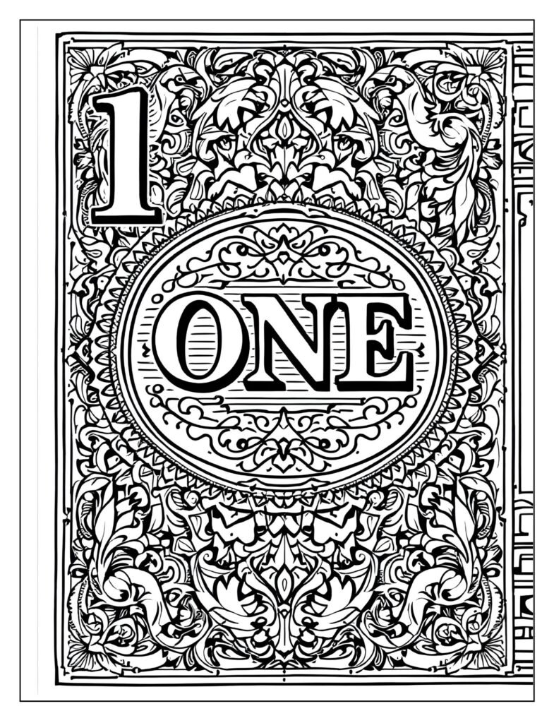 Close-up focusing only on one of the four corners of the bill, showing the large, intricate "ONE" within the patterned oval.