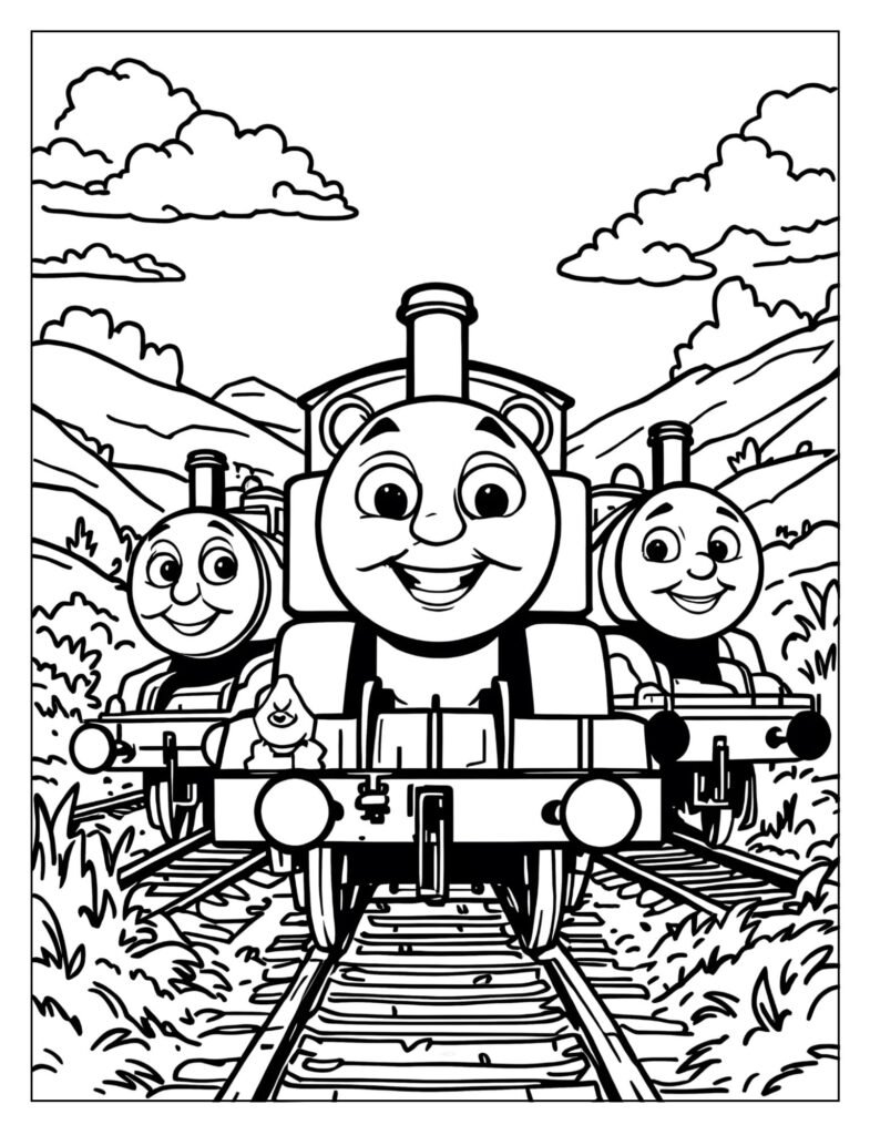 Thomas and friends happy together coloring page
