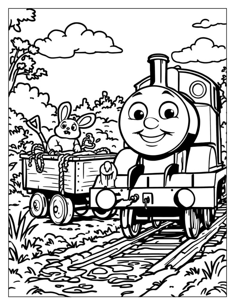 Thomas saving a friend stuck in the mud coloring page