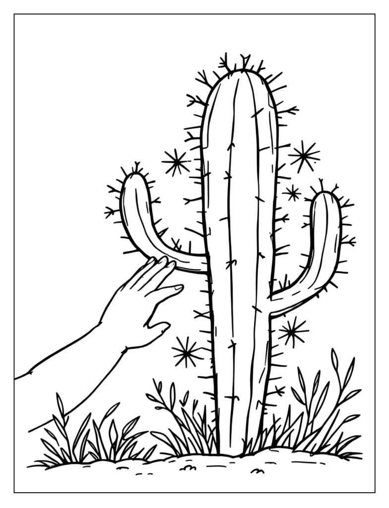 A hand touching a prickly cactus.