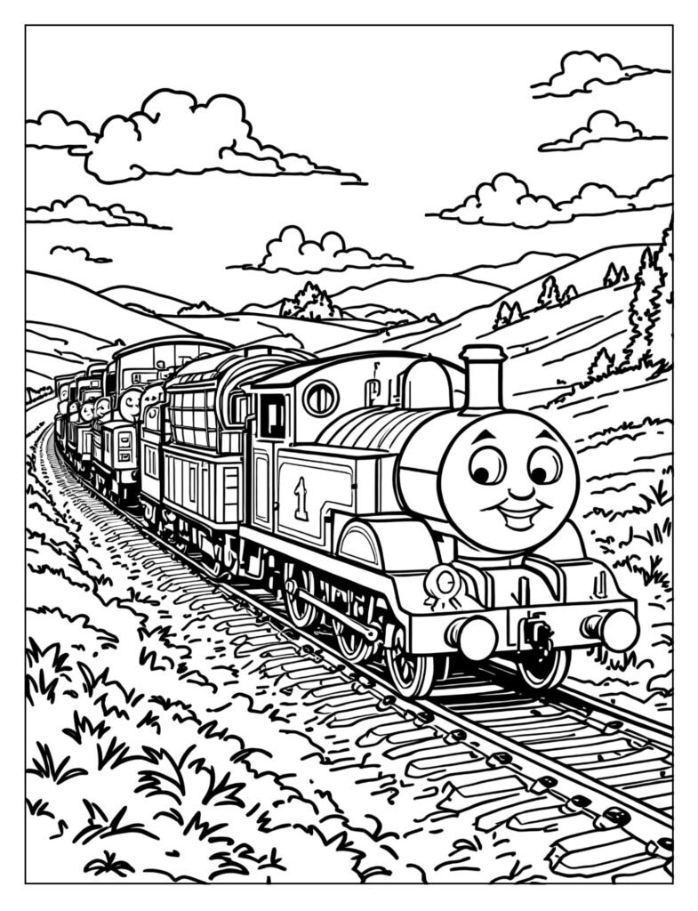 Thomas pulling Troublesome Trucks coloring page