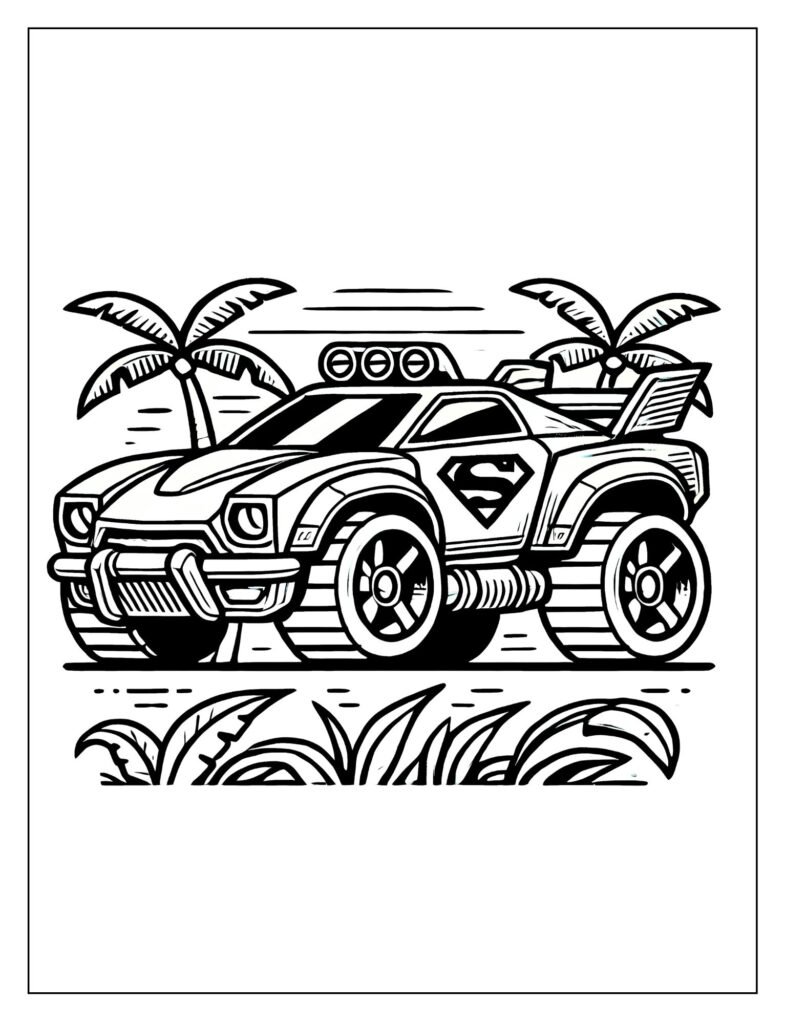 Massive line art of a huge, imposing Truck Titan or monster truck / heavy-duty semi-truck.
