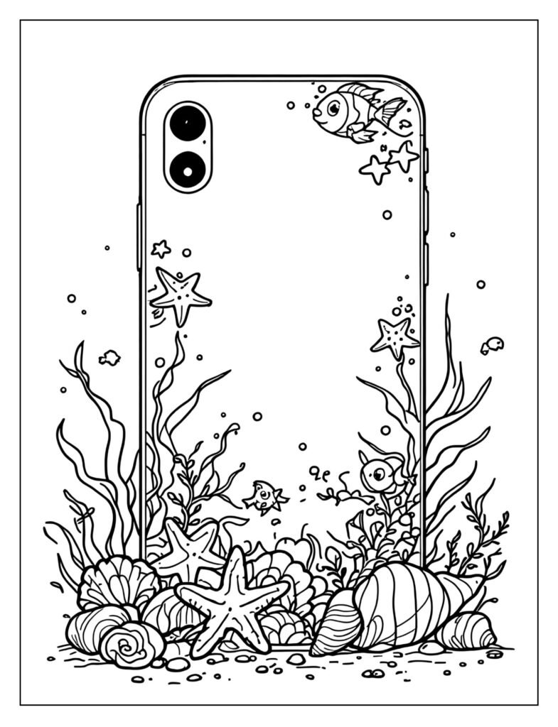 A phone case with an under-the-sea theme.