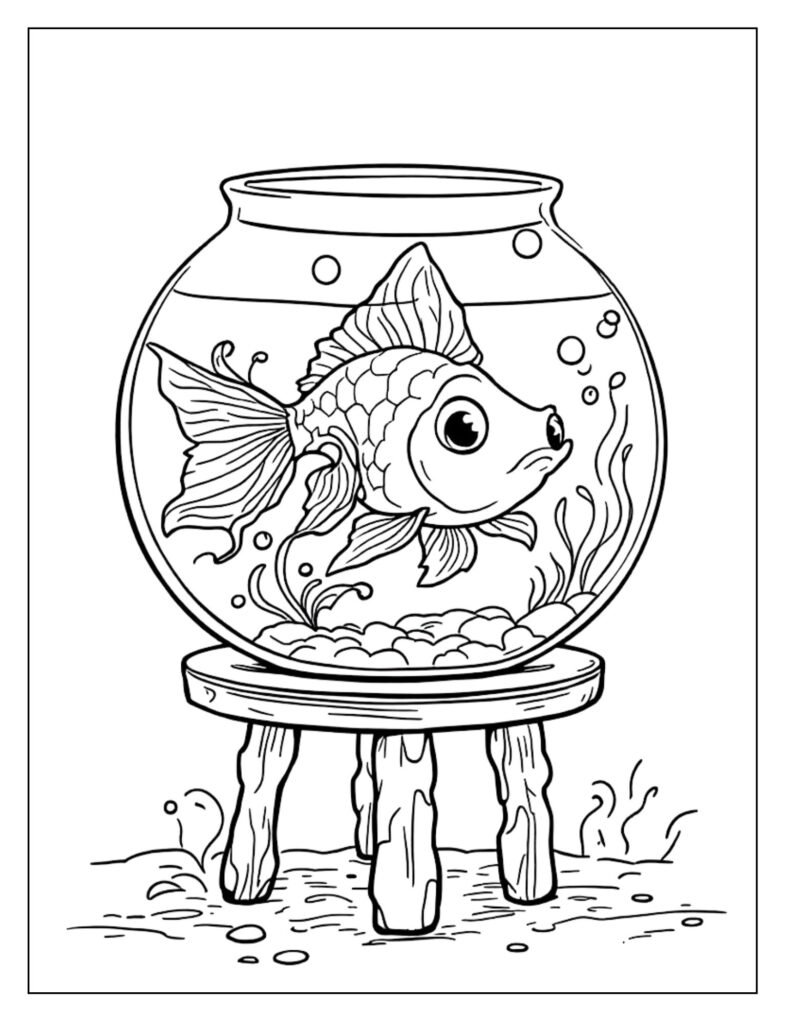 Detailed underwater adventure coloring page with various marine life, coral, and a scuba diver figure.