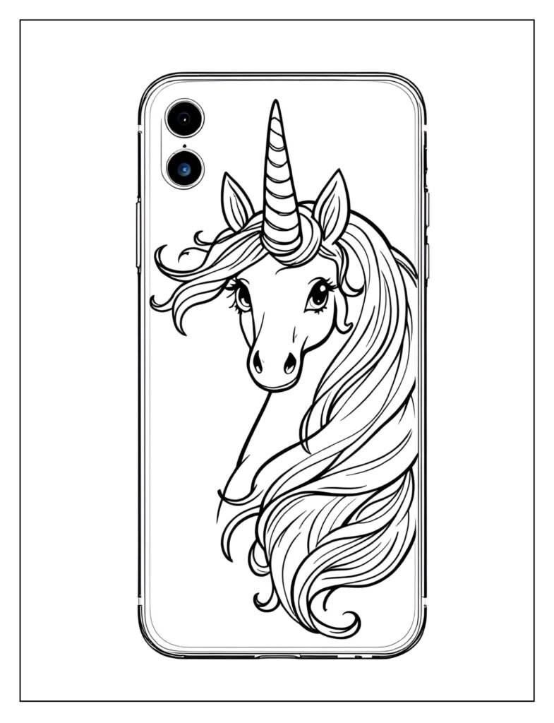 A phone case with a unicorn on it.