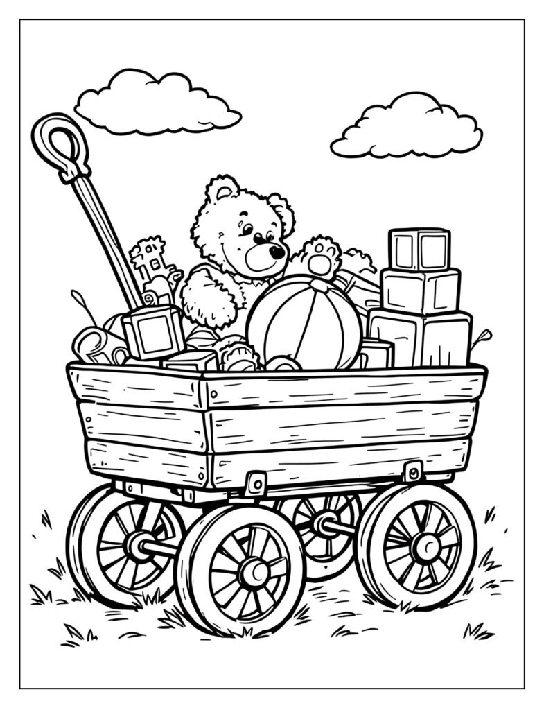 A wagon overflowing with toys.