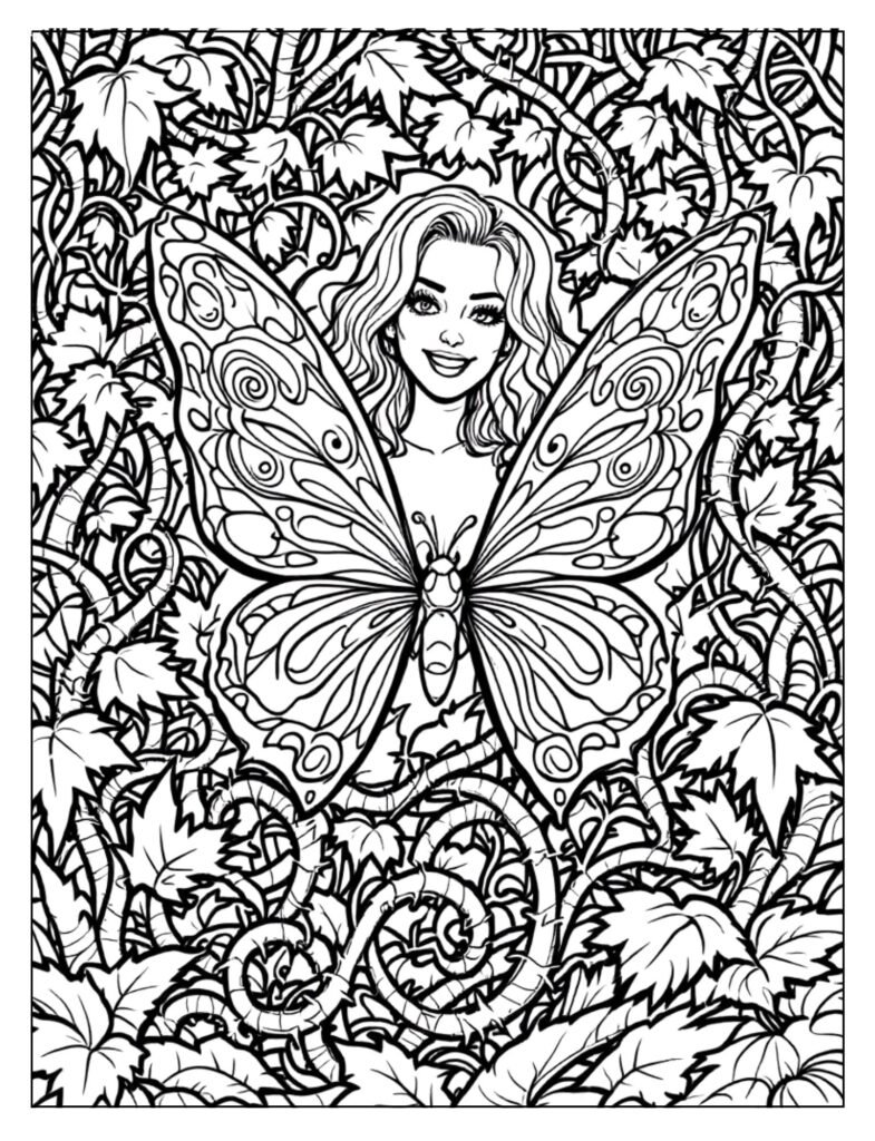 Katy Perry with butterfly wings emerging from a maze.
