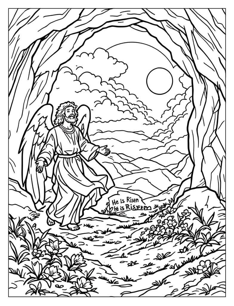 Disciples witnessing Jesus' resurrection miracle coloring page